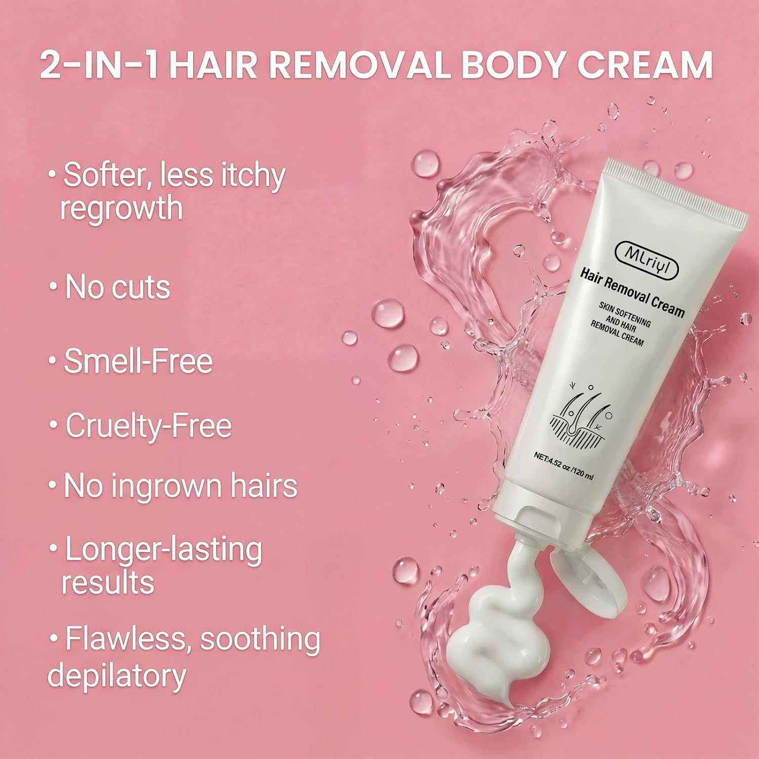 Body Hair Removal Cream for Women, Painless & Fast Acting for Legs, Bikini Line & Underarms, Sensitive Skin Friendly Depilatory Cream, 4.52 Oz