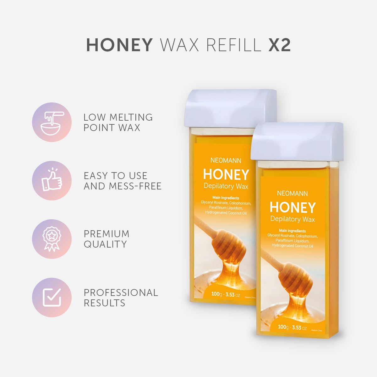 Roll on Wax Kit for Women, Upgraded Wax Roller for Hair Removal with 2 Honey Cartridges, Portable Waxing Roller for All Skin Types,100 Strips&10 Aftercare Wipes