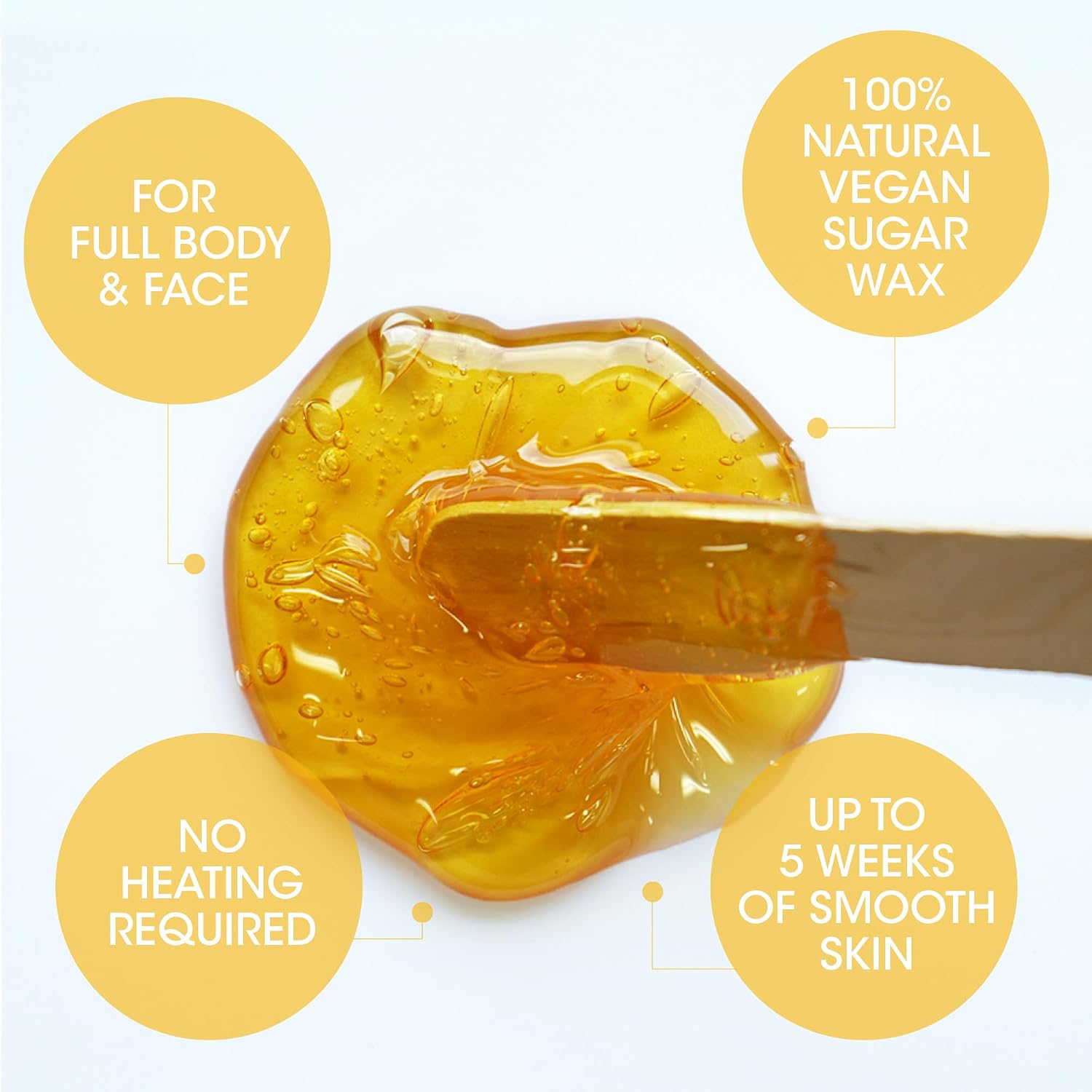 100% Natural Sugar Wax Kit, Vegan, Hypoallergenic, No-heat Formula Waxing Sugar Paste, Includes 6 Wooden Spatulas, 10 Reusable 100% Cotton Strips