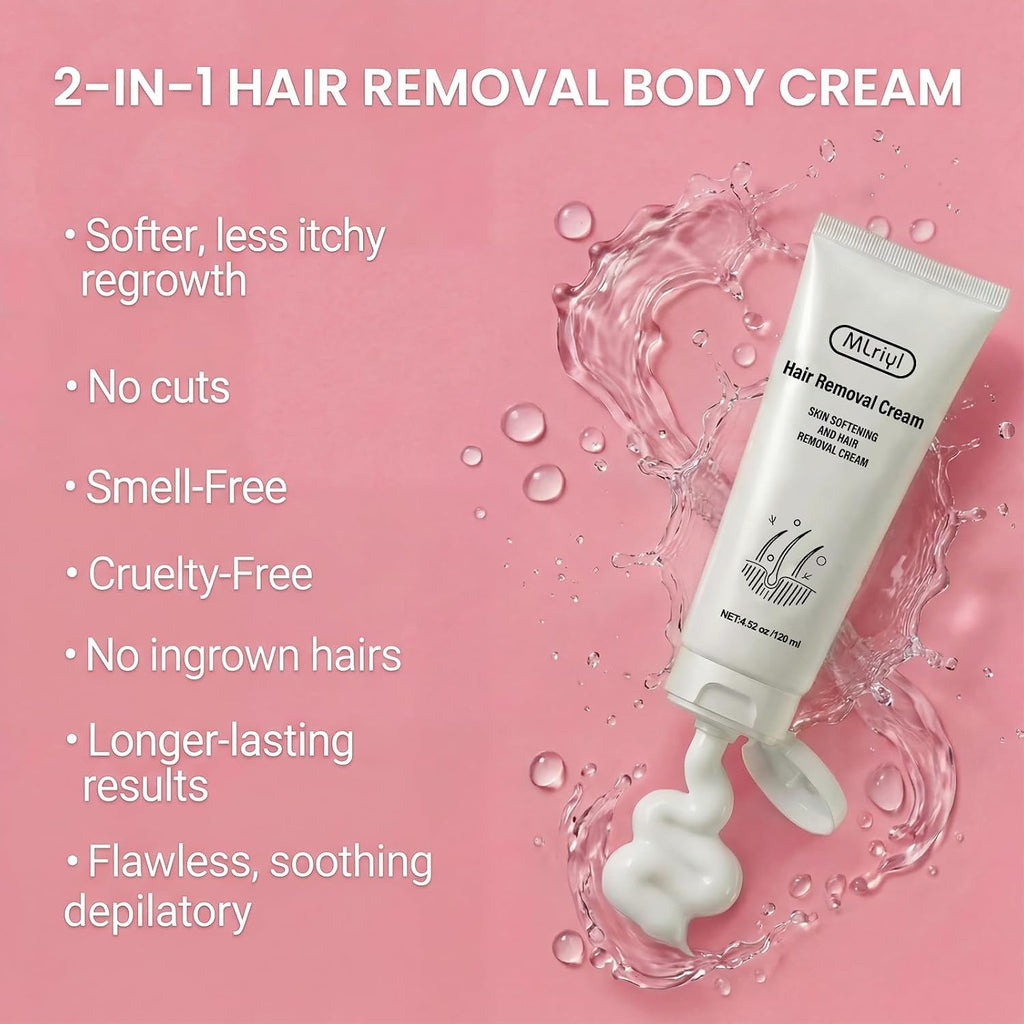 Body Hair Removal Cream for Women, Painless & Fast Acting for Legs, Bikini Line & Underarms, Sensitive Skin Friendly Depilatory Cream, 4.52 Oz