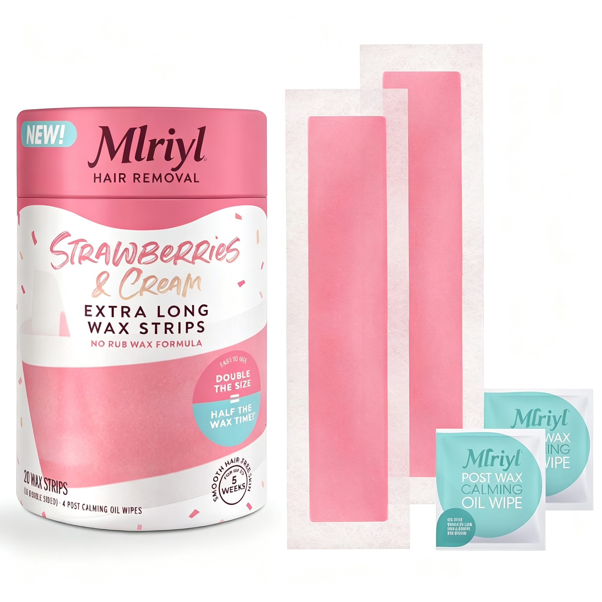 Extra Long Wax Strips - Hair Removal For Women - Waxing Kit with 20 Large Wax Strips + 4 Calming Oil Wipes