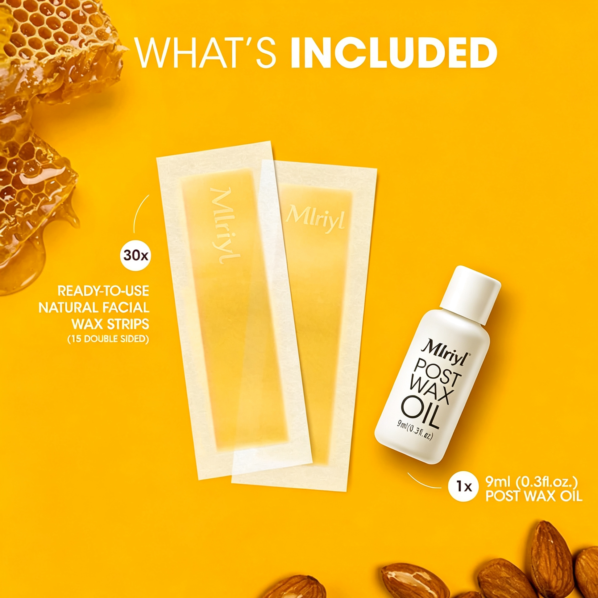 Facial Wax Strips - Natural All Skin Types - Waxing Kit With 30 Face Wax Strips & Post Wax Oil