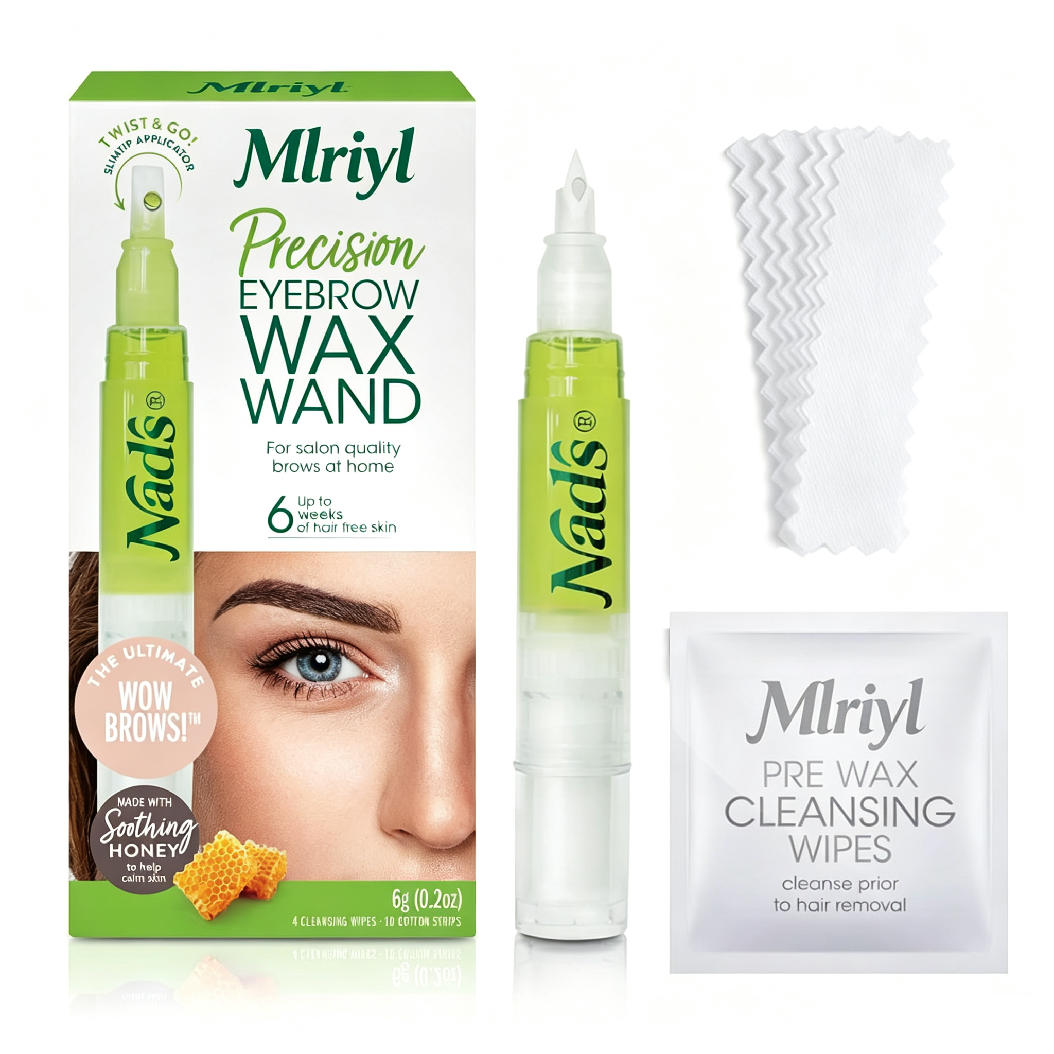 Eyebrow Shaper Wax Kit Eyebrow Facial Hair Removal Delicate Areas Cotton Strips, Cleansing Wipes