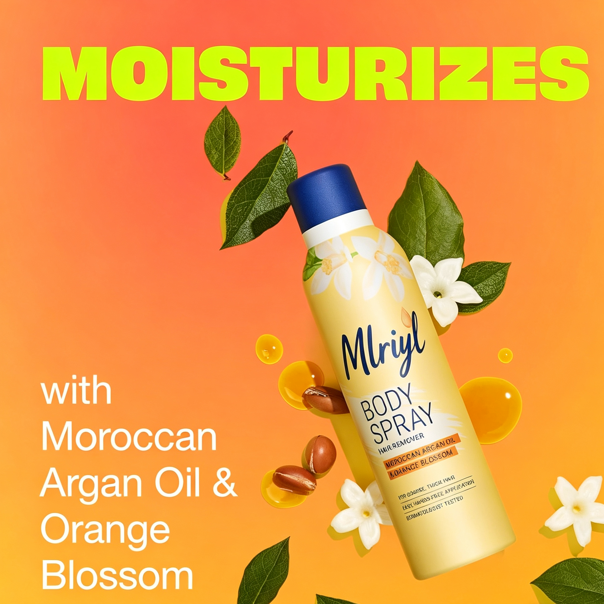 Body Spray Hair Remover, 7.5 Oz | Hands-Free Application, Body Hair Removal, Legs & Underarms, Moroccan Argan Oil & Orange Blossom, Smooth & Nourished Skin