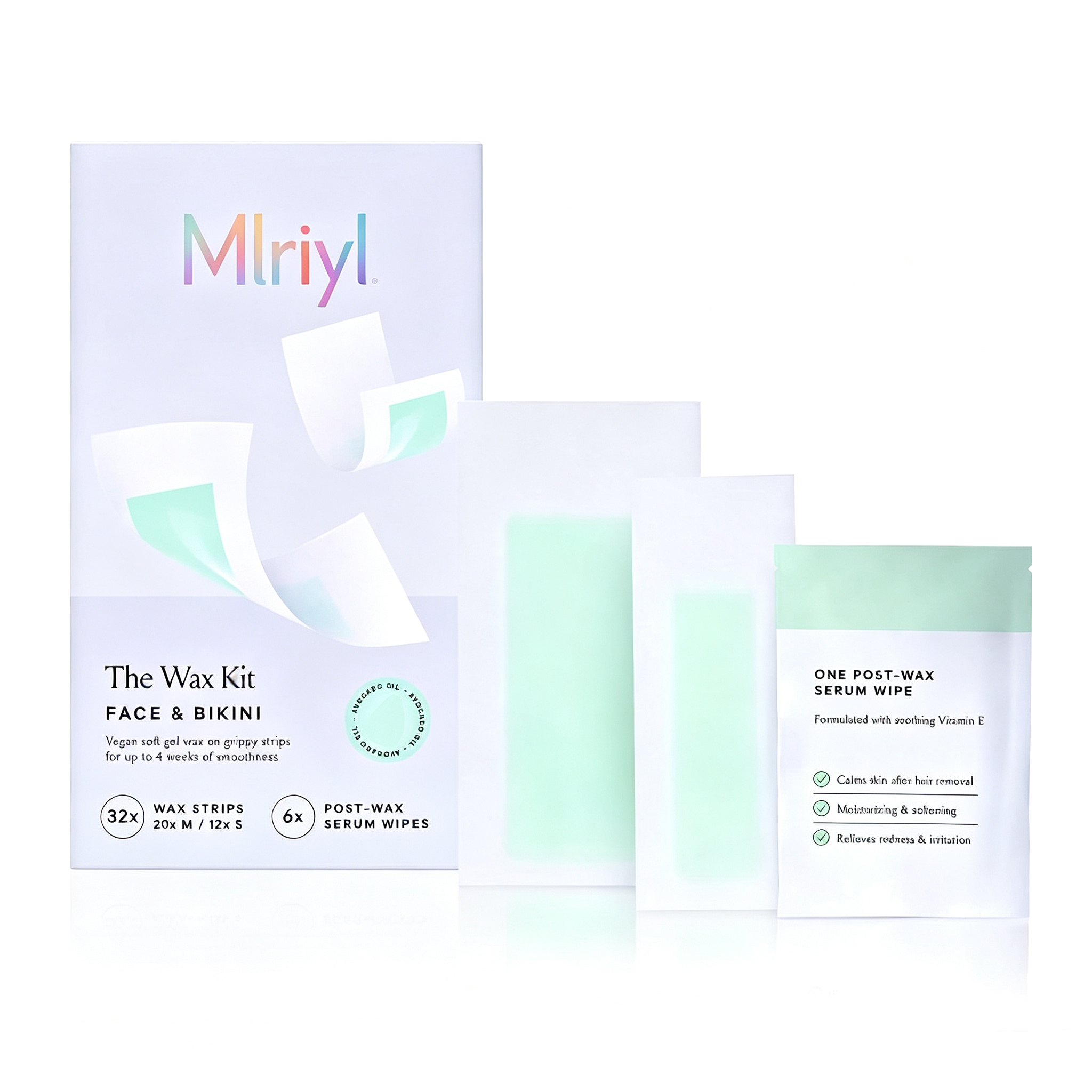 Wax Kit - Face & Bikini - 32 wax strips - 6 post-wax serum wipes