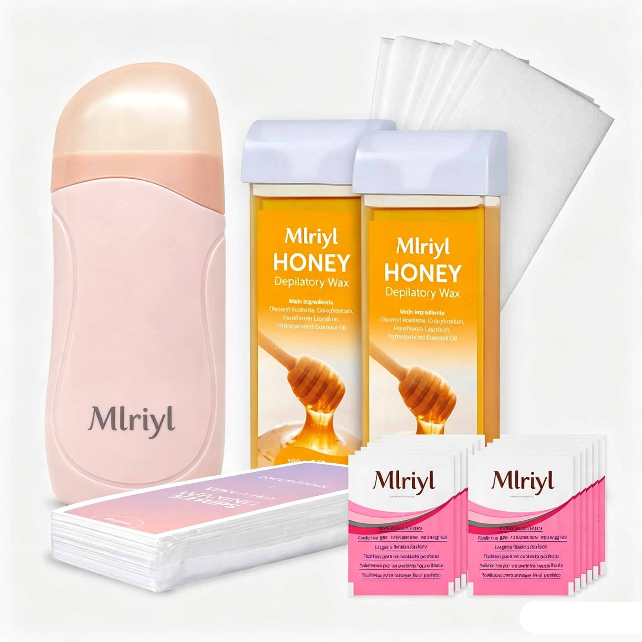 Roll on Wax Kit for Women, Upgraded Wax Roller for Hair Removal with 2 Honey Cartridges, Portable Waxing Roller for All Skin Types,100 Strips&10 Aftercare Wipes