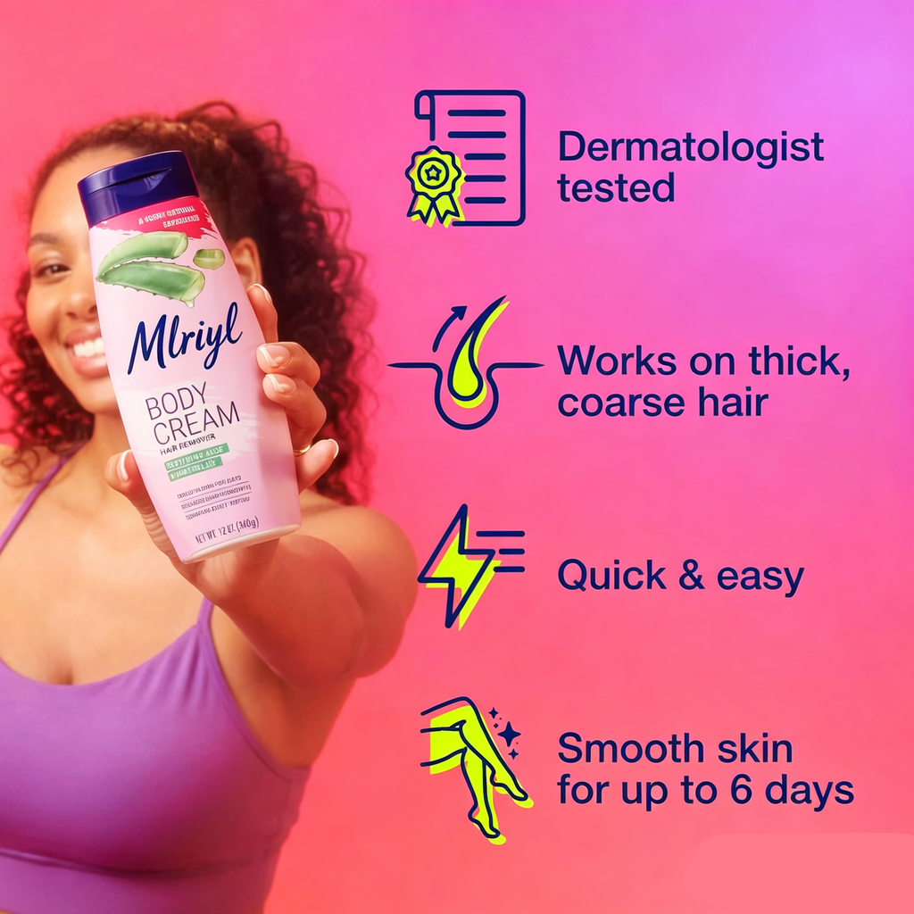 Body Cream Hair Remover, Soothing Aloe and Water Lily, 12 Oz | Body Hair Removal, Legs, Arms, Underarms & Bikini Area, Dermatologist-Tested, Skin Longer Than Shaving