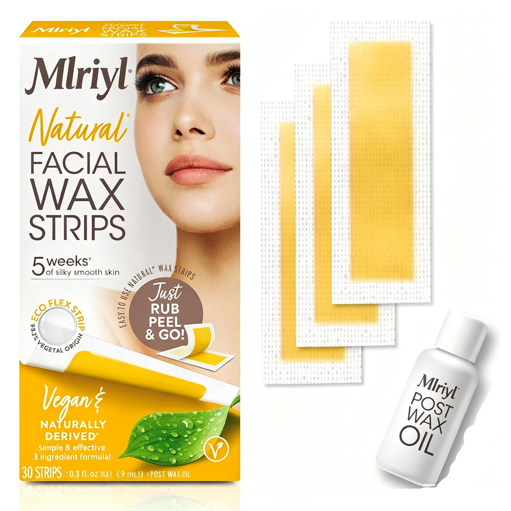 Facial Wax Strips - Natural All Skin Types - Waxing Kit With 30 Face Wax Strips & Post Wax Oil